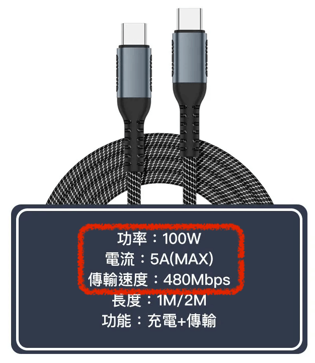 充電線支援的瓦數與傳輸速度