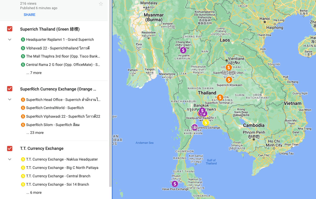 泰國熱門換匯地圖