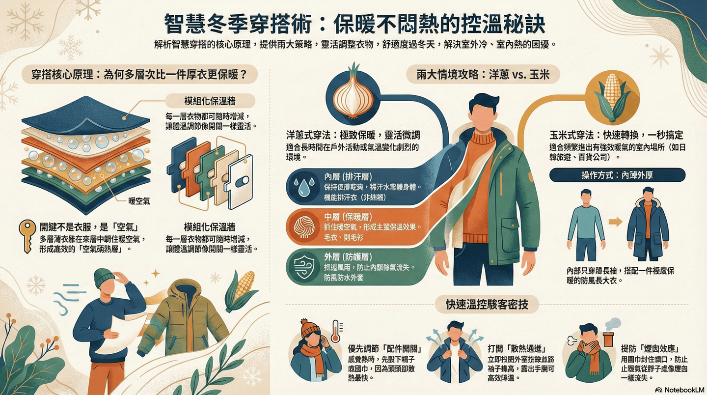洋蔥式穿法是什麼？為什麼這樣穿比較保暖？解析冬天保暖又不「中暑」的控溫密技！
