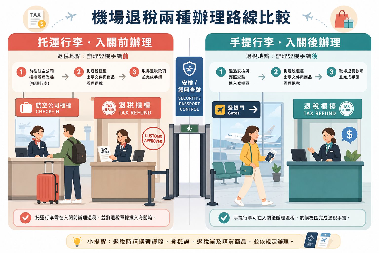 退稅商品在托運與手提行李的動線差異
